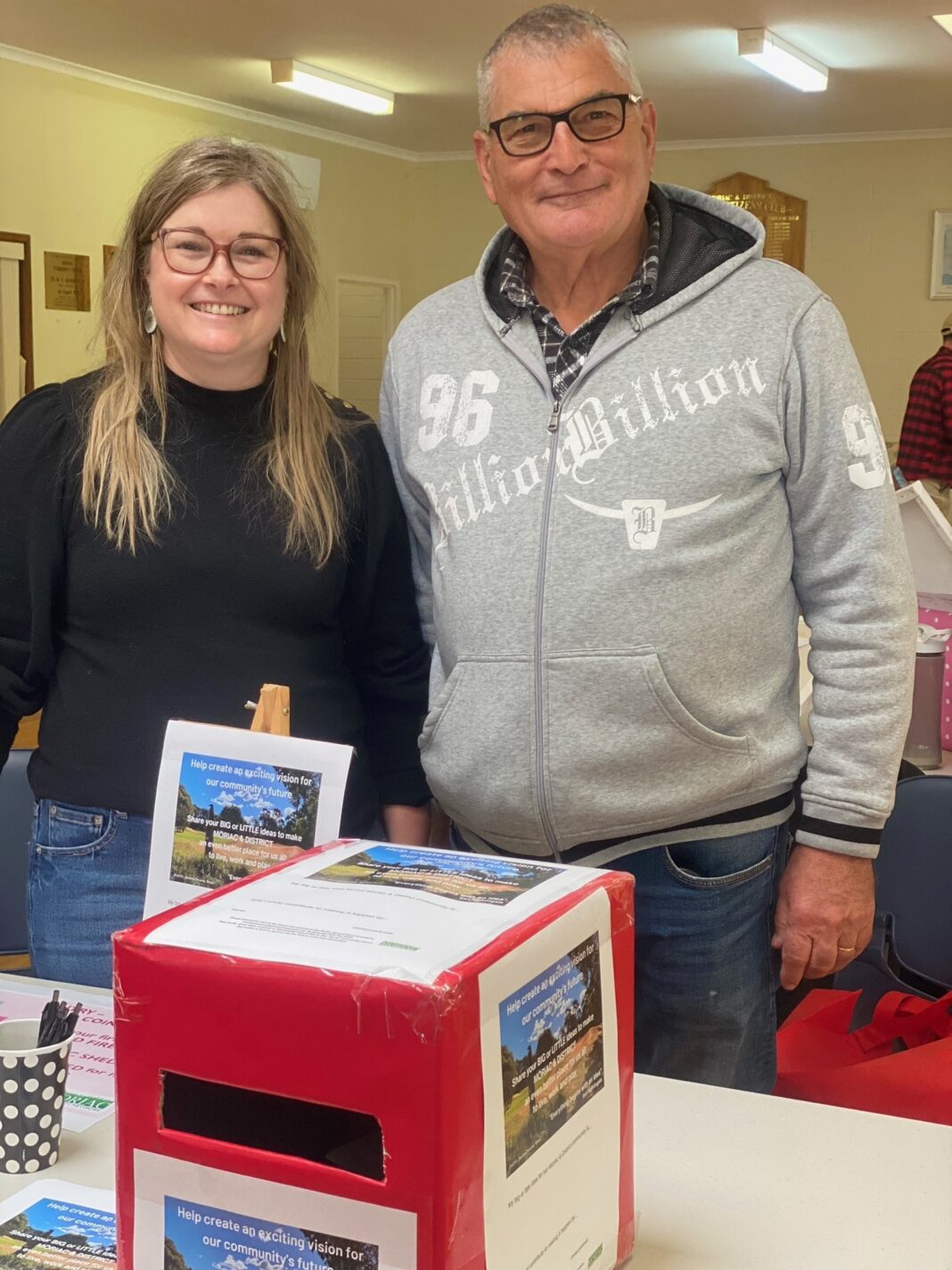 Moriac Community Network Members Kim Rowe and Evan Belfrage collecting community surveys at Moriac market on 8 May 2023
